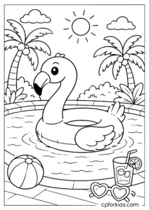 Flamingo pool float in a tropical summer scene