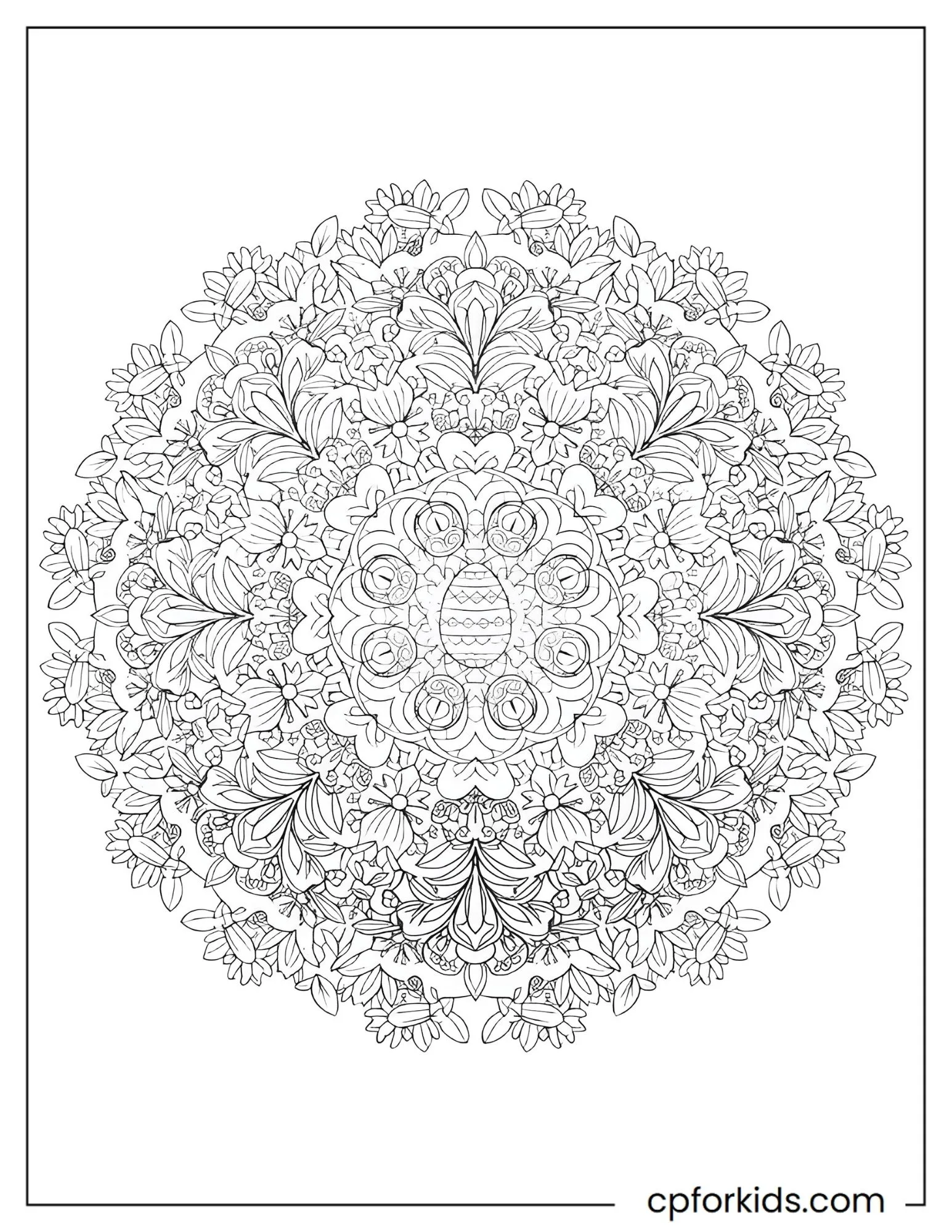 Symmetrical mandala built from repeating flower motifs