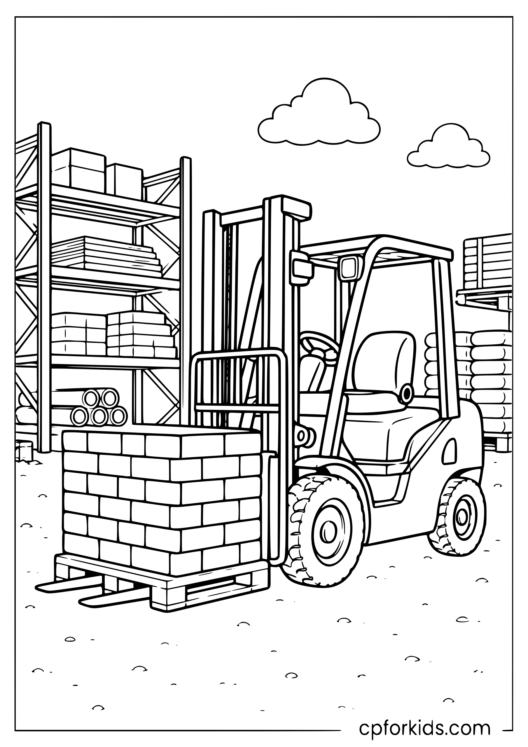 Forklift Carries the Bricks