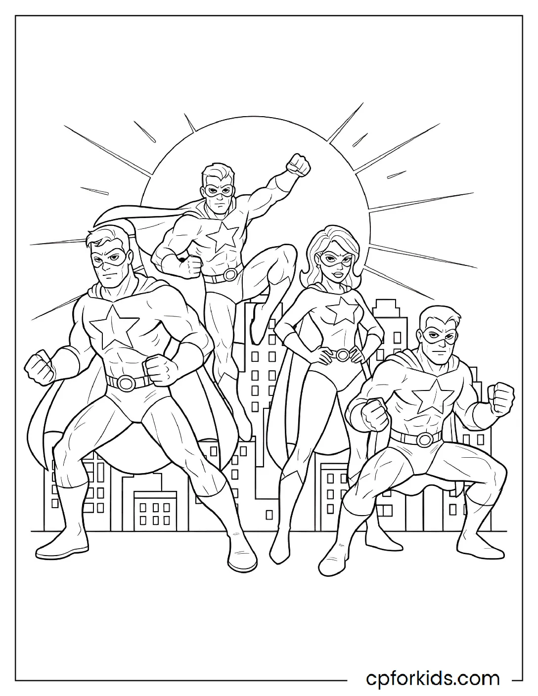 Group of four cartoon superheroes