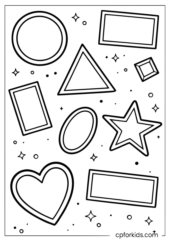 Free printable shapes coloring page with large bold outlines for easy coloring for kids