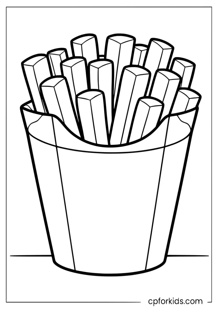French fries fast food coloring page with a classic fries cup for kids