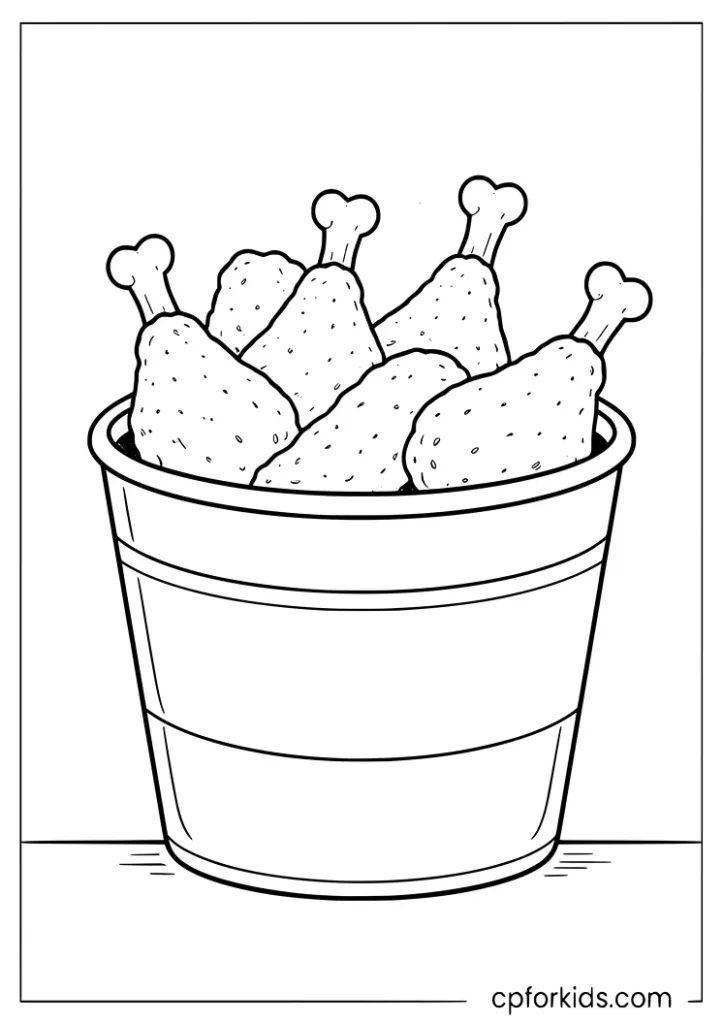 Fried chicken bucket fast food coloring page for kids