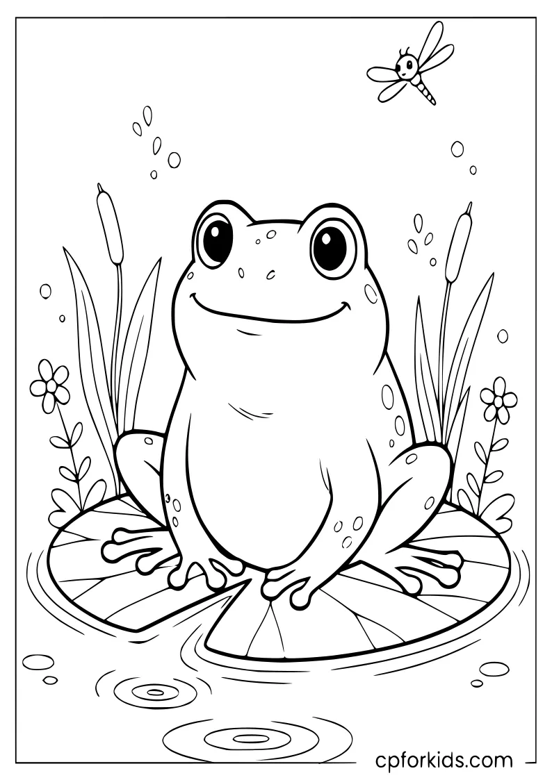 Friendly frog on a lily pad with May greenery