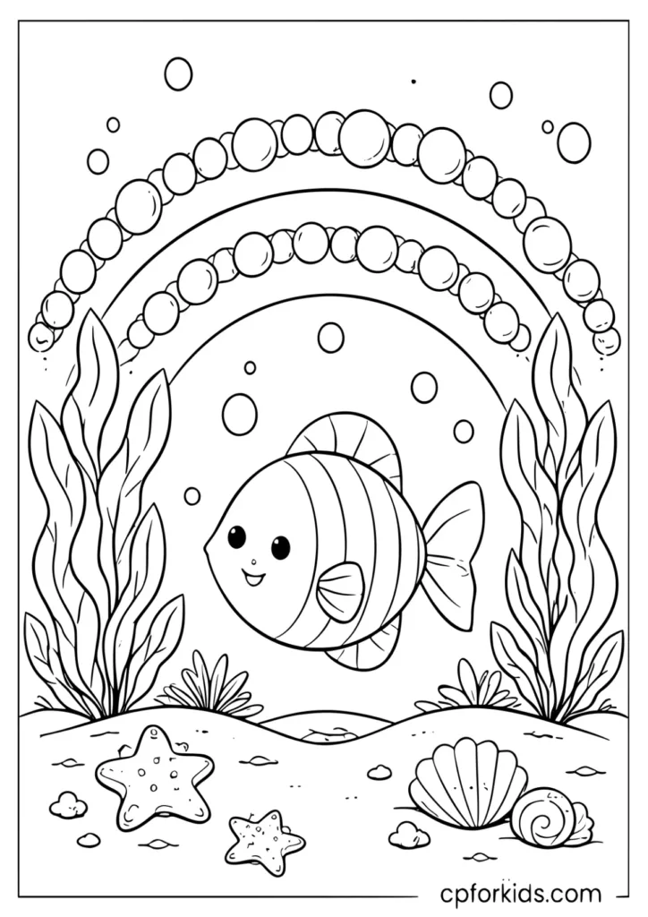Friendly rainbow fish underwater coloring page