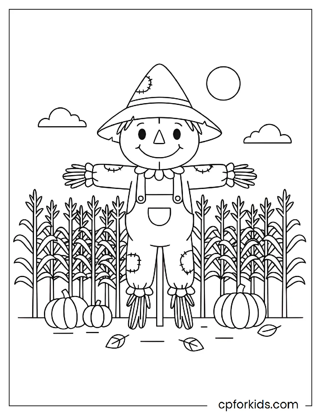 Scarecrow standing in a corn field