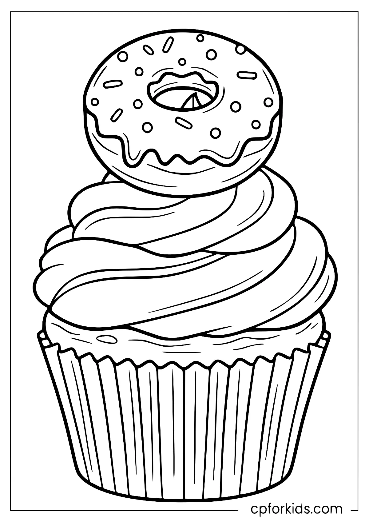 Cupcake topped with a miniature donut