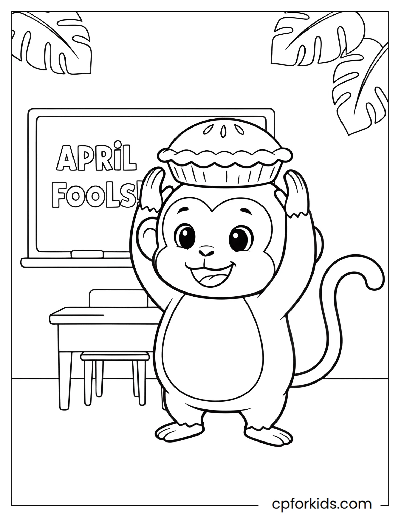Monkey setting up a pie-in-the-face April Fools' prank