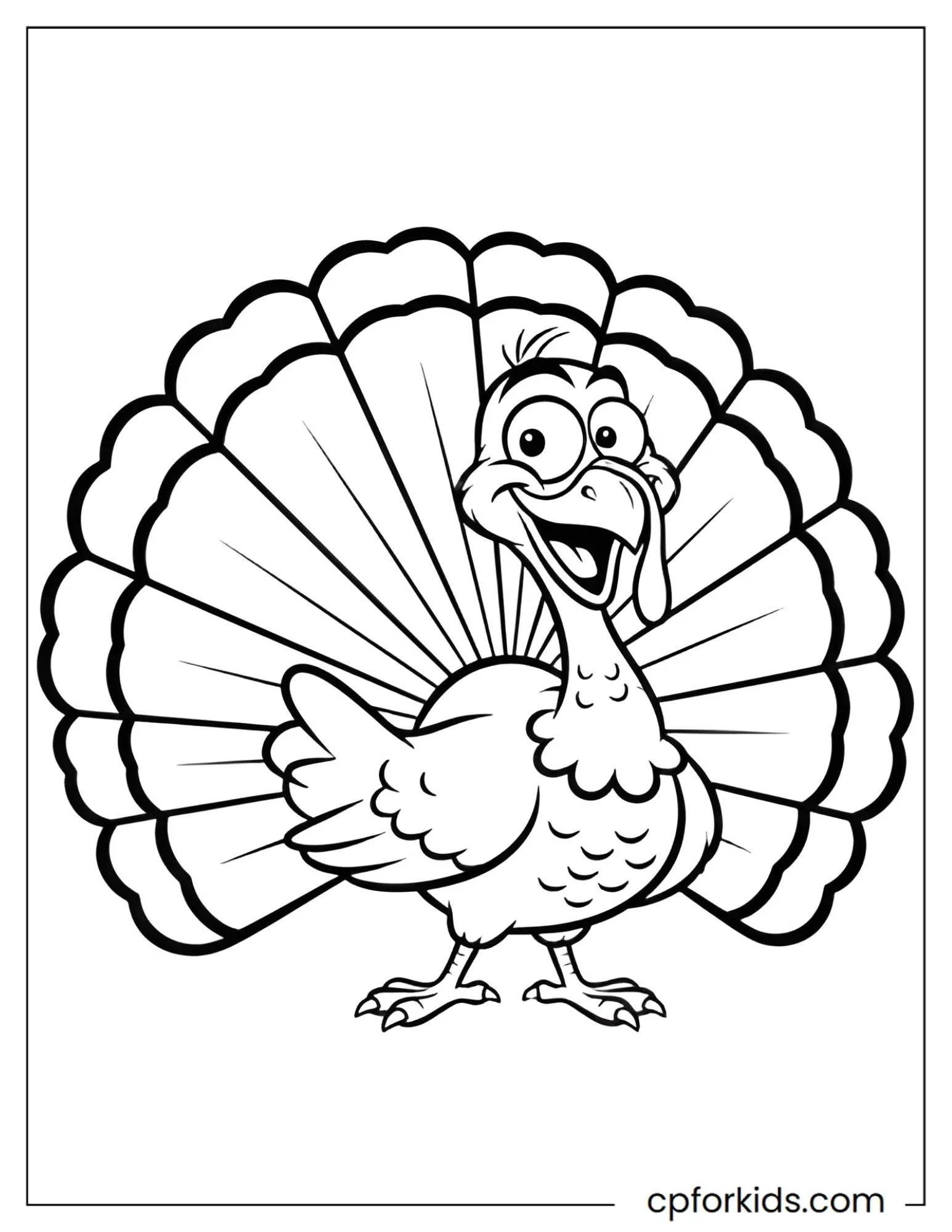 Turkey standing in front of oversized fan tail feathers