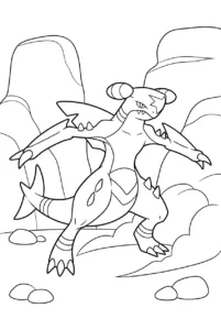 Garchomp charging through a rocky desert canyon