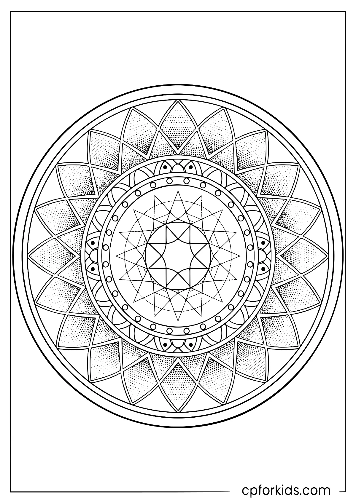 Geometric mandala composed of dots and outlined shapes