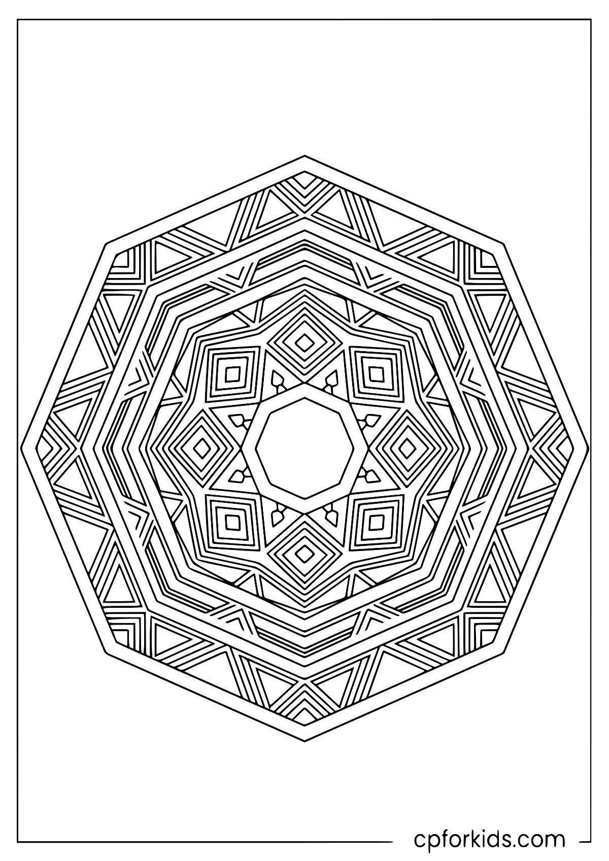 Large hexagon filled with repeating geometric sections