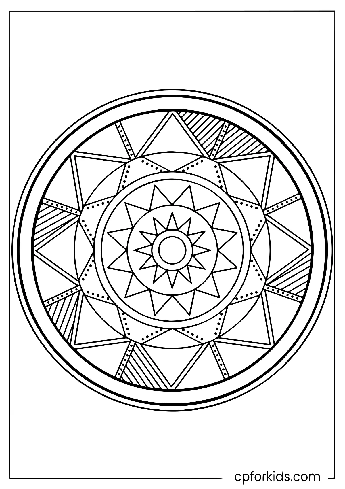 Broad geometric shapes arranged around a simple center