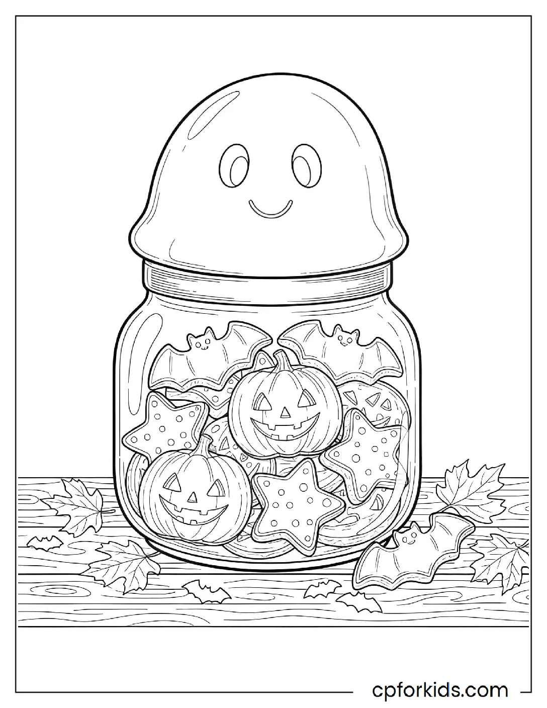 Ghost-shaped jar filled with cookies
