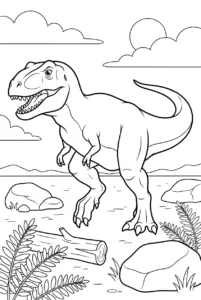 Giganotosaurus walking across a prehistoric landscape
