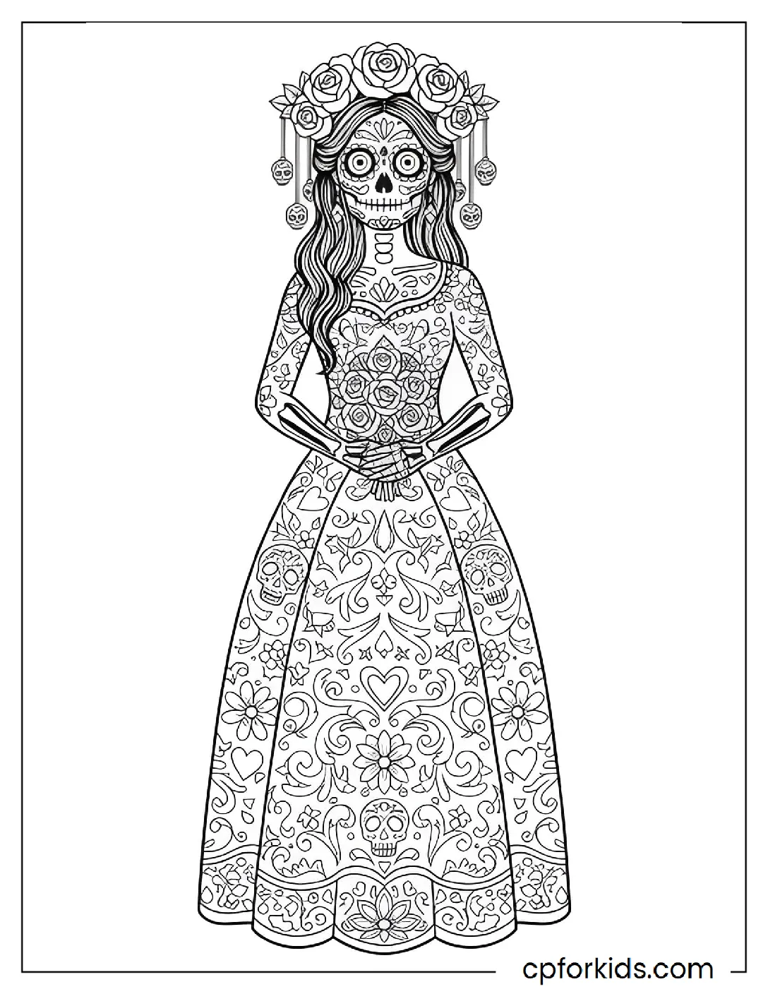 Girl in a sugar skull costume with florals