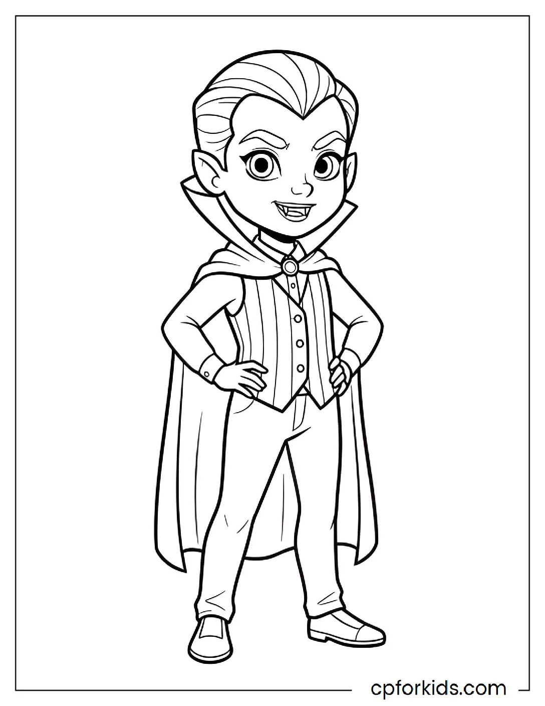 Girl in a vampire costume with a cape