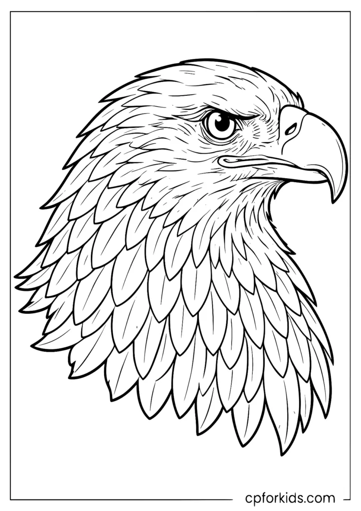 Golden eagle profile view coloring page with detailed feathers