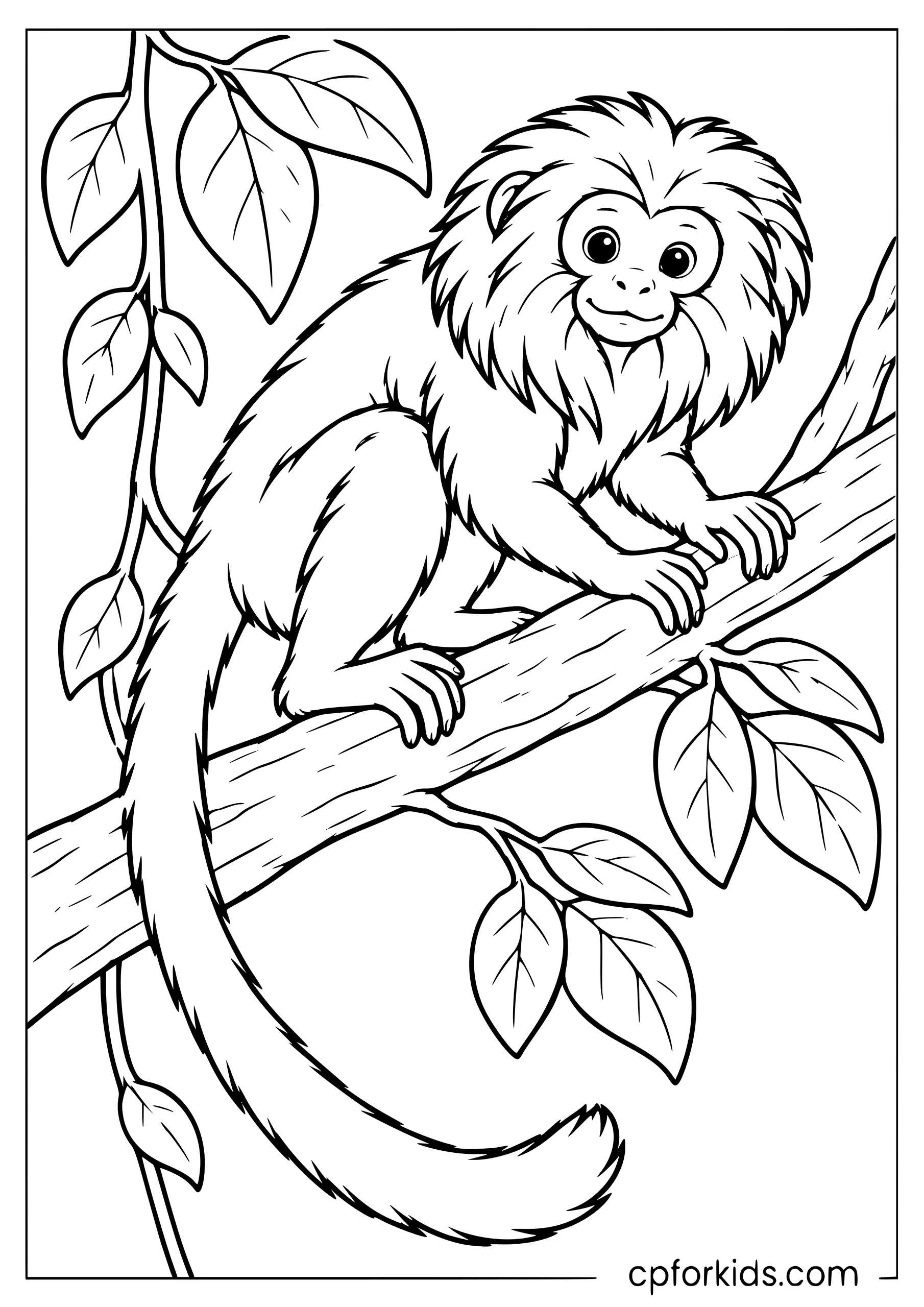 Golden lion tamarin clinging to a thick branch