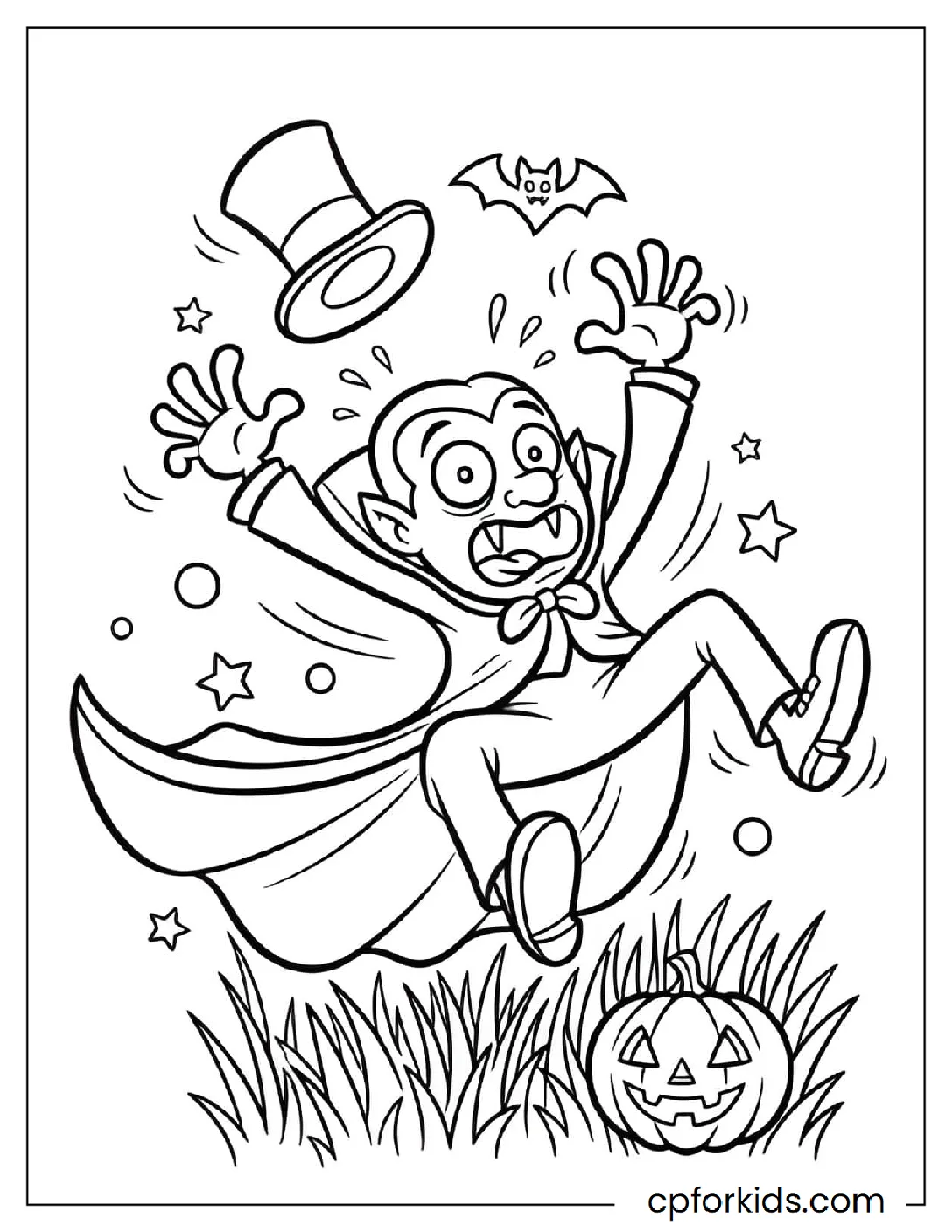 Goofy vampire tripping over his cape