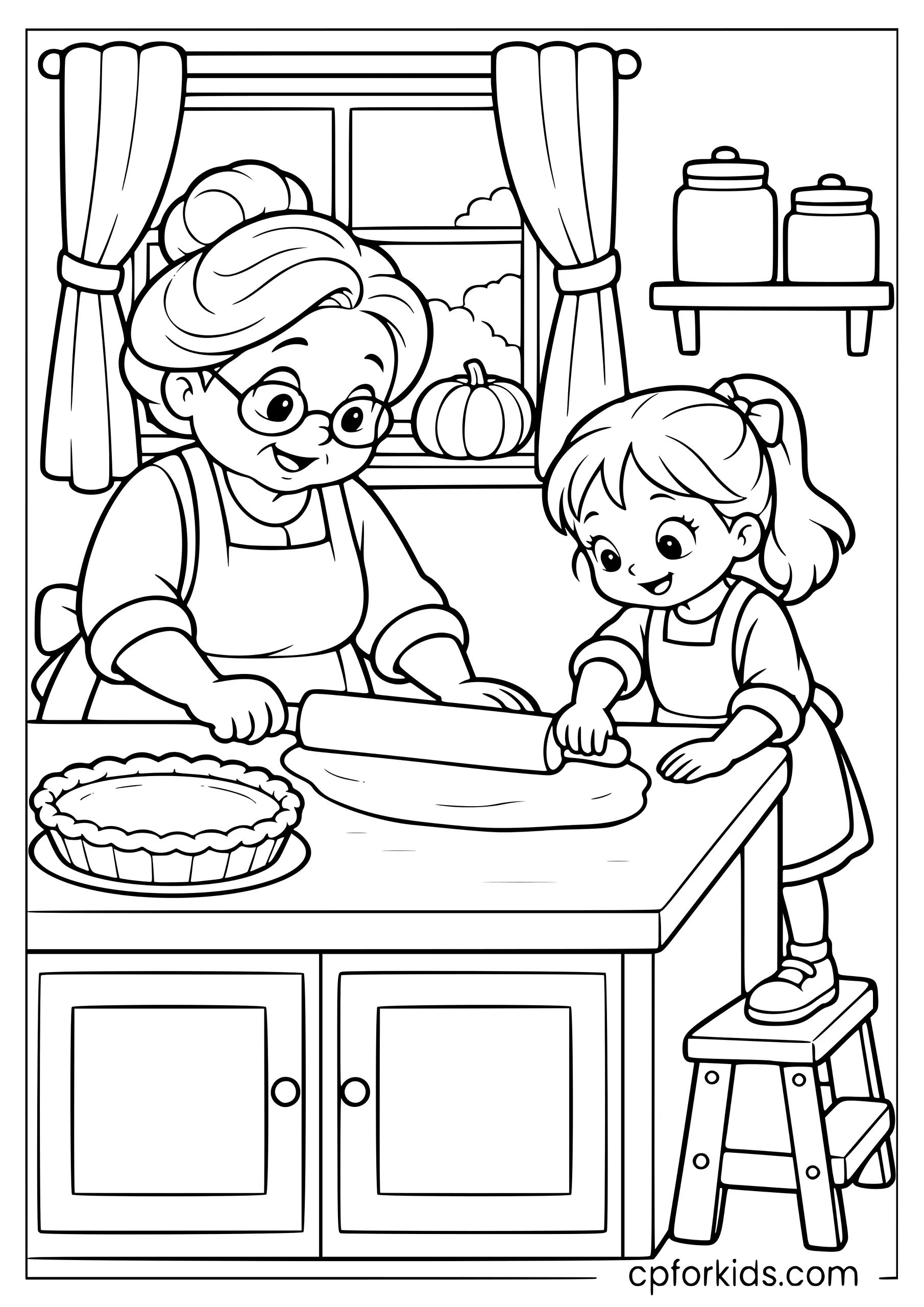 Grandmother and child rolling pastry in a cozy kitchen