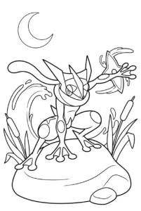 Greninja throwing a water shuriken to color online