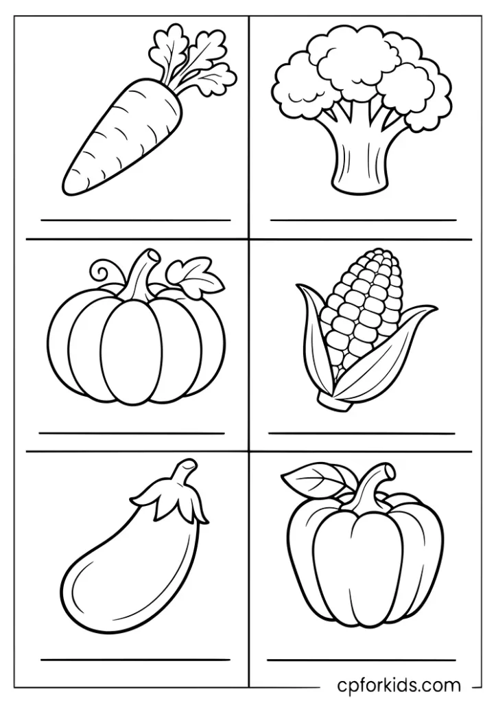 Guess the vegetable worksheet coloring page for kids