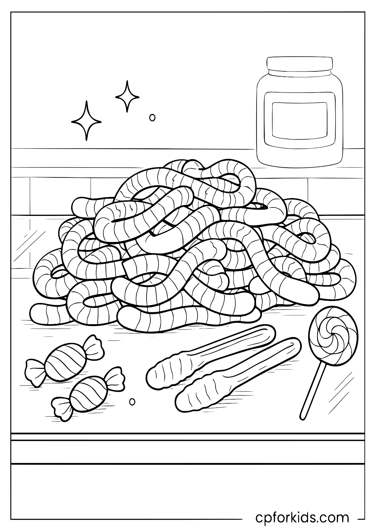 Pile of wiggly gummy worm candies