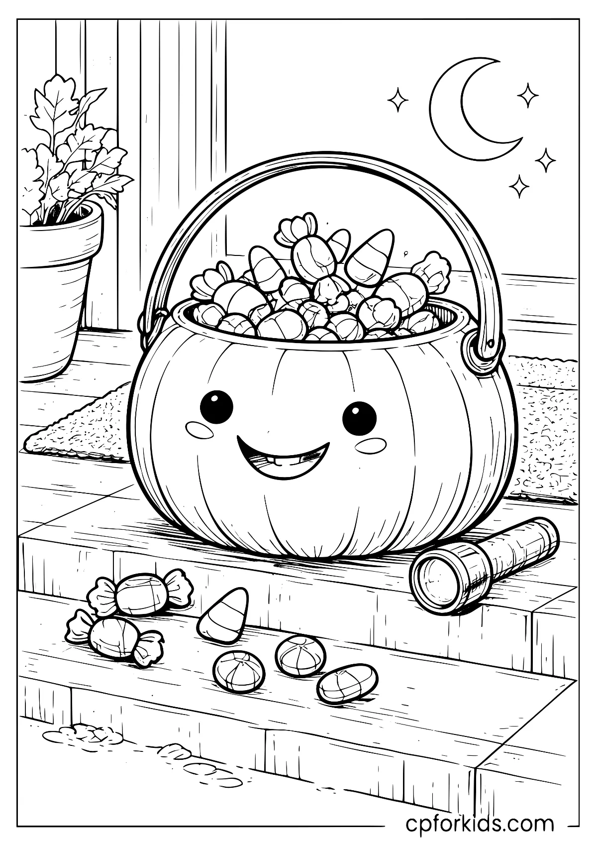 Trick-or-treat pumpkin bucket packed with candy