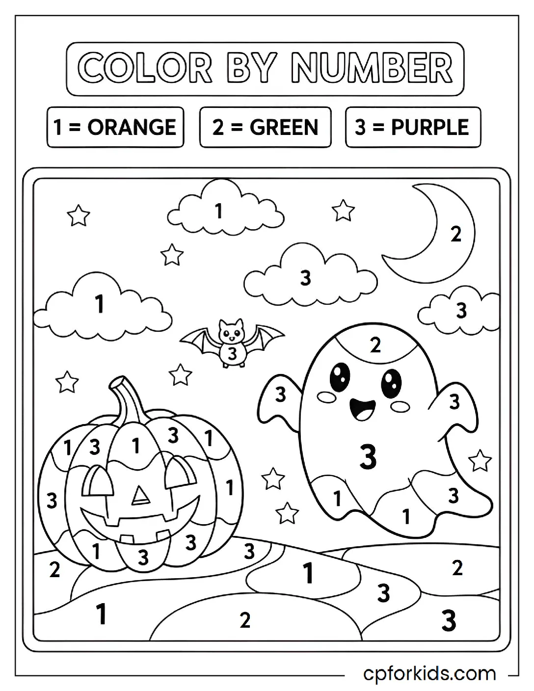 Ghost and pumpkin color-by-number shapes