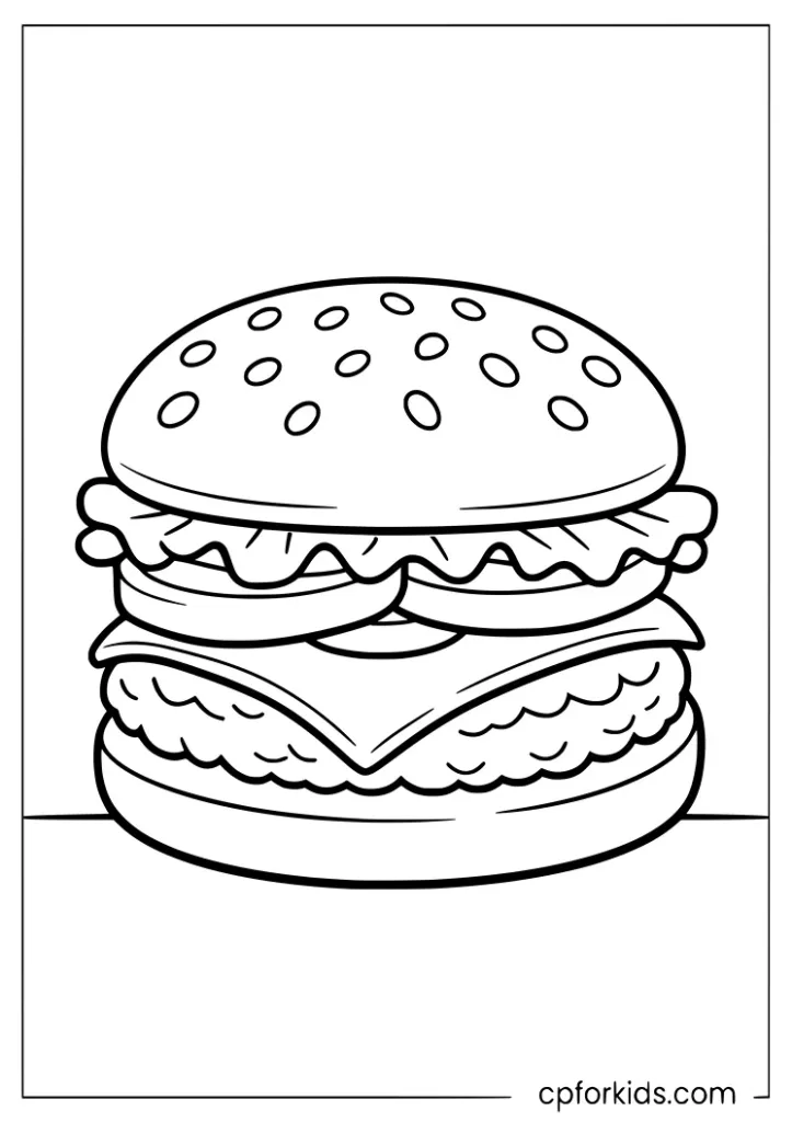 Hamburger fast food coloring page with a classic burger for kids