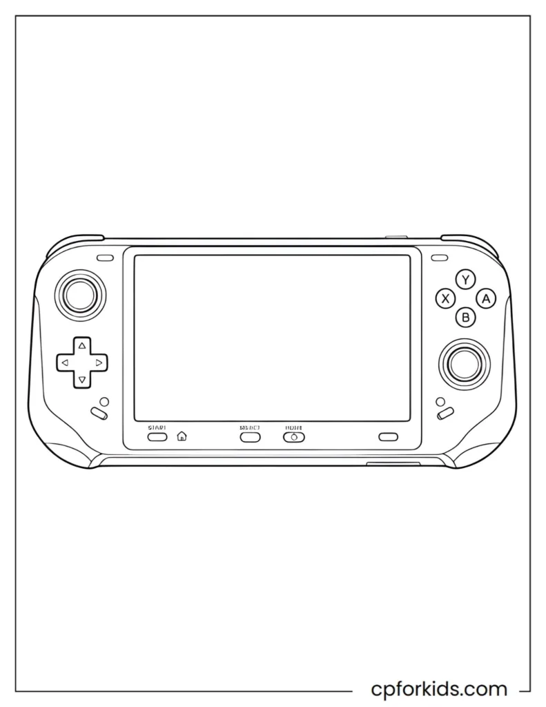 Handheld Console Coloring Pages Handheld console coloring page of a portable gaming device, black and white outline.
