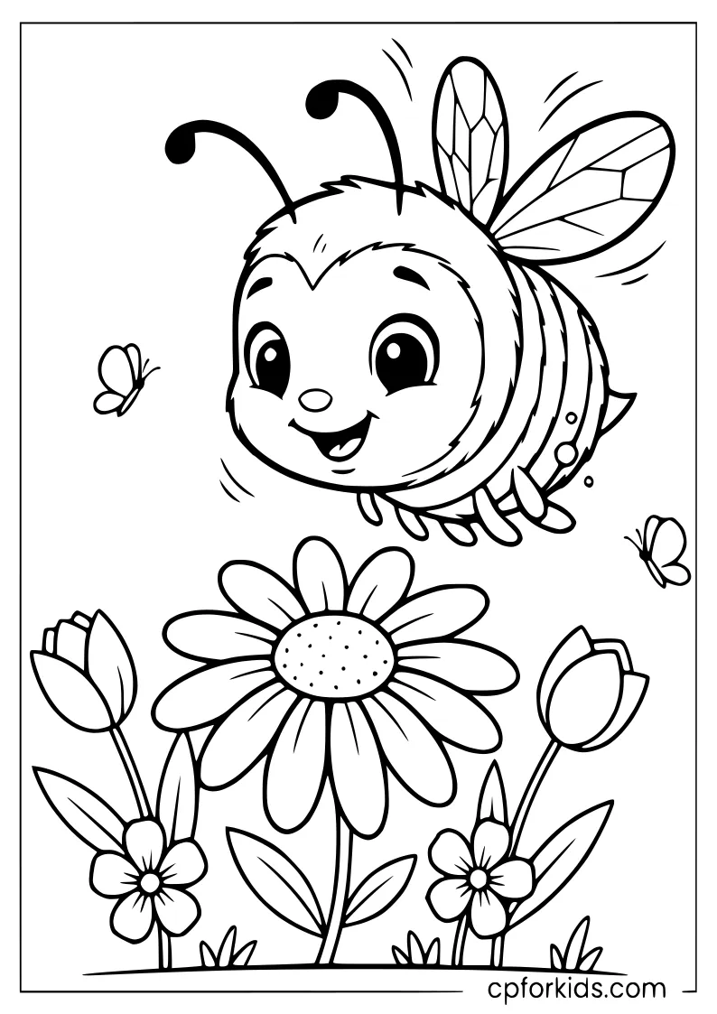 Happy bee collecting nectar from May flowers