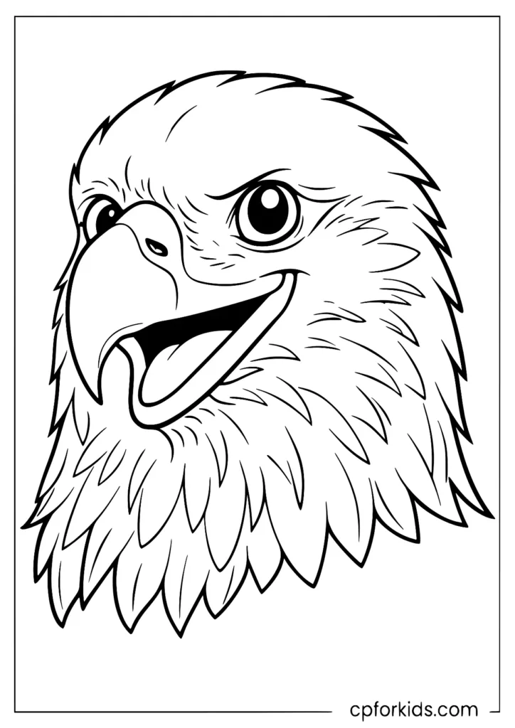 Happy eagle head coloring page with a simple outline
