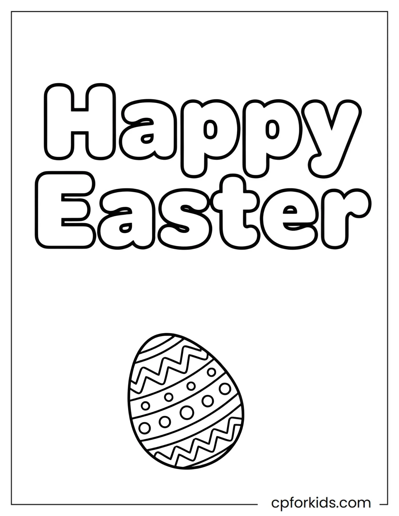 Happy Easter words beside one decorated egg