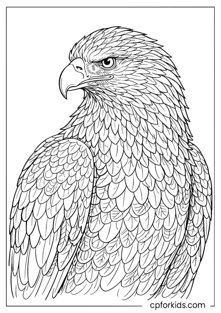 Hard eagle coloring page with complex line detail for advanced colorists.