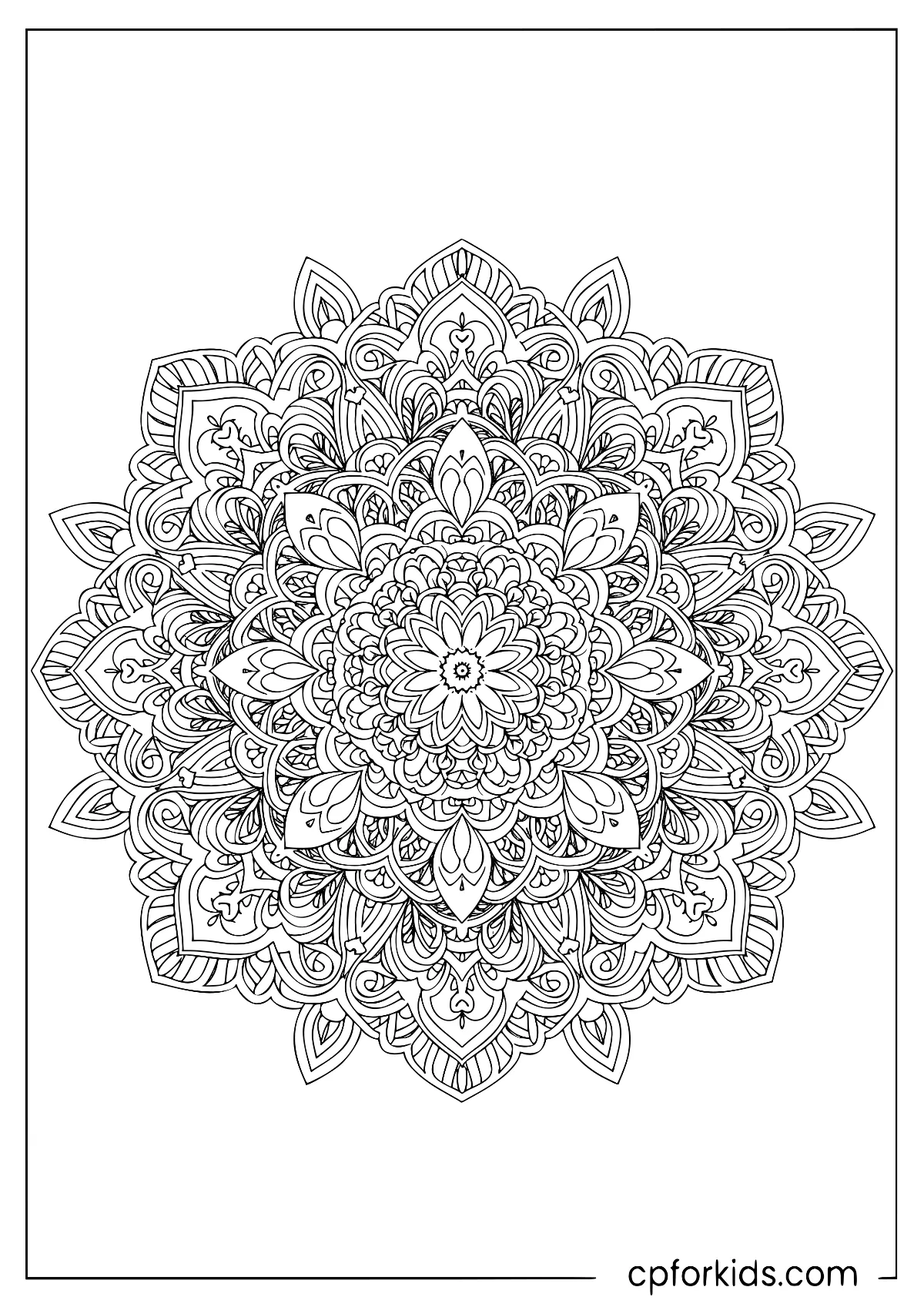 Complex mandala with dense petals and geometric sections