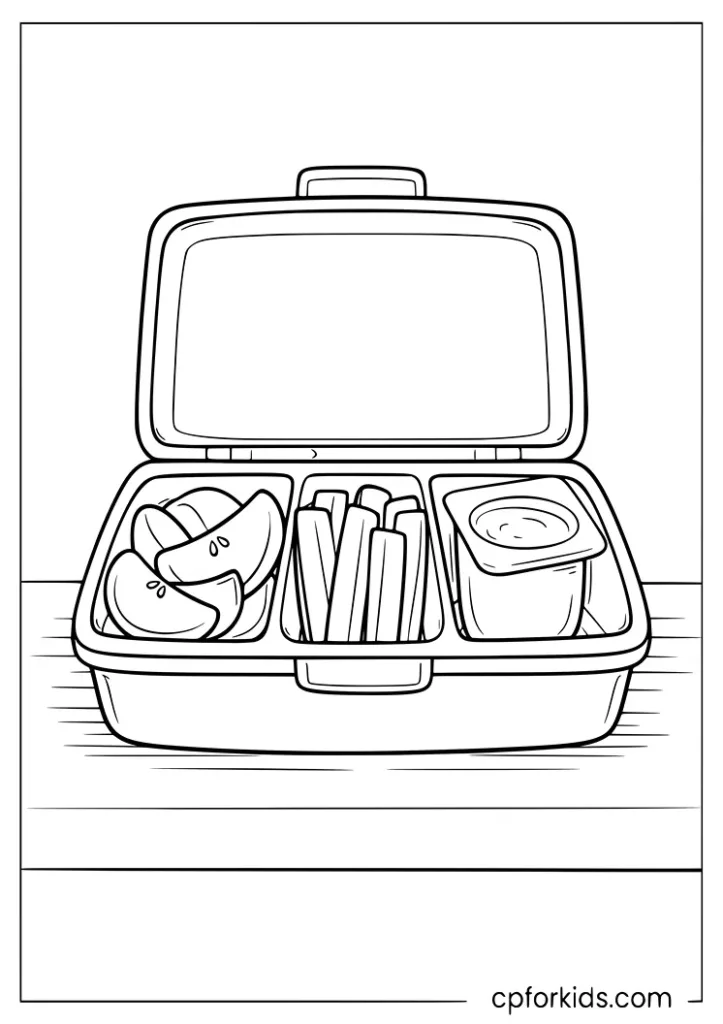 Healthy lunchbox with fruit and vegetable snacks coloring page