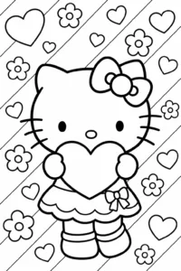 Hello Kitty holding a large heart with her signature bow