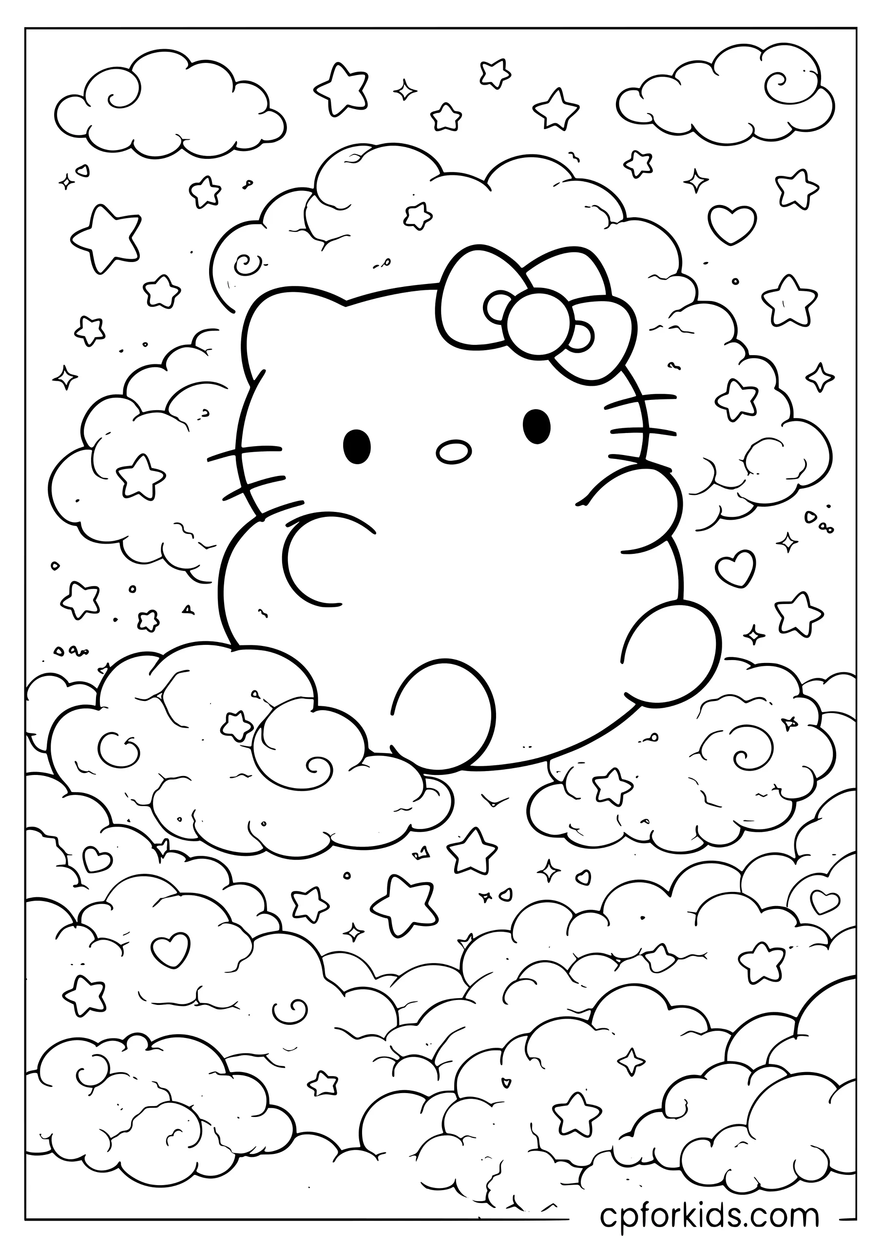 Marshmallow Hello Kitty Floating on Clouds