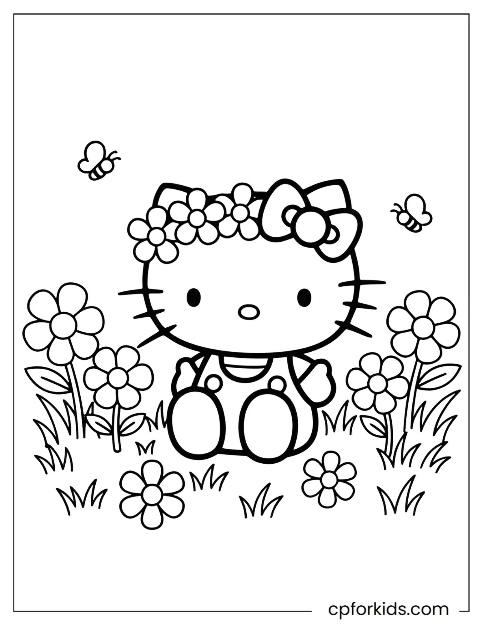 Hello Kitty wearing a spring flower crown