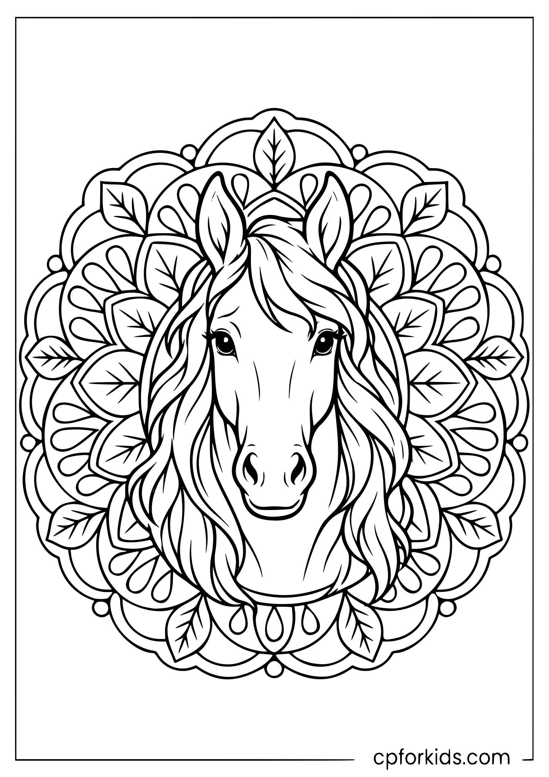 Horse head surrounded by a flowing patterned mane