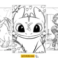 Three How to Train Your Dragon coloring pages featuring Hiccup and Toothless