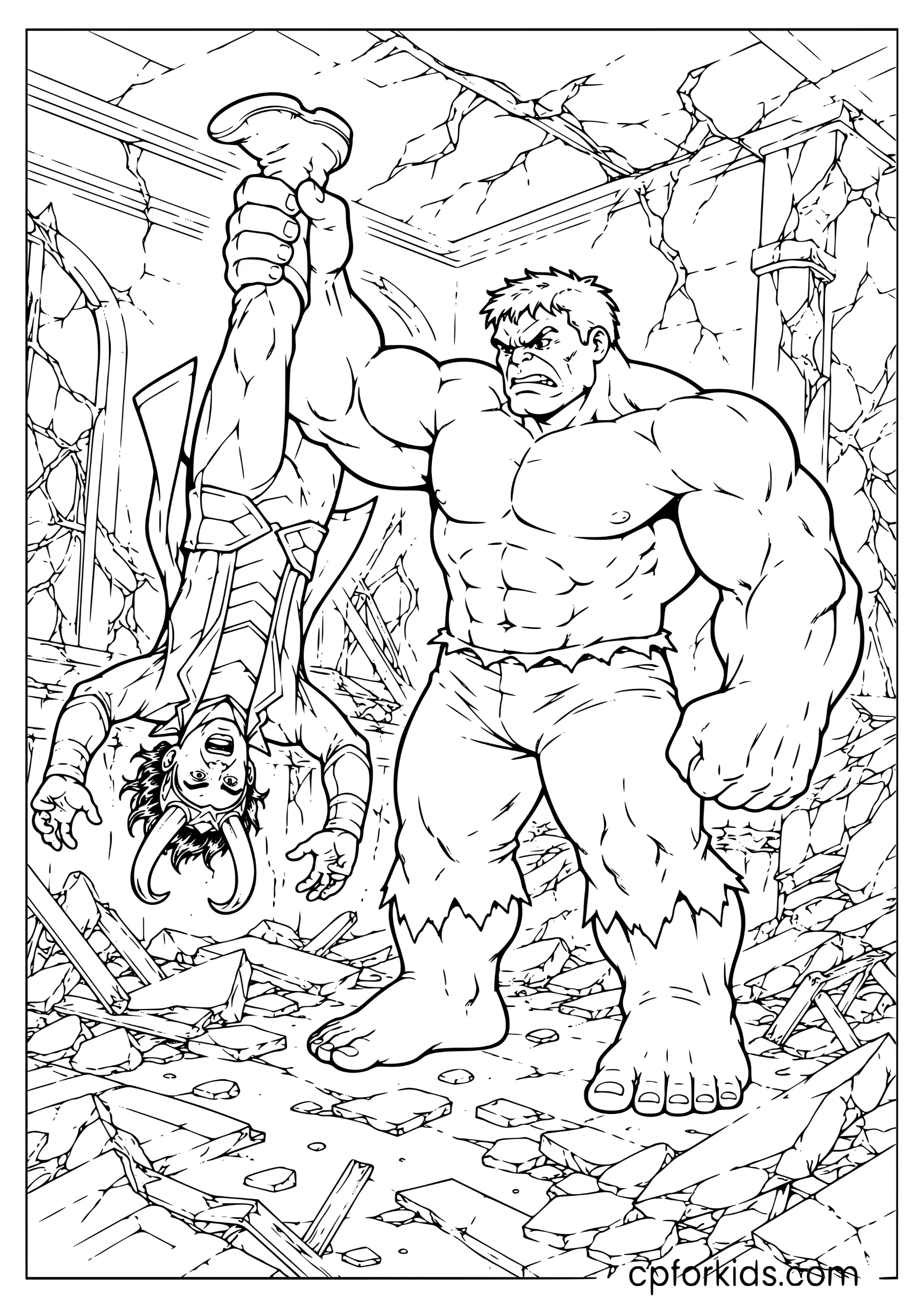 Hulk Holds Loki Upside Down