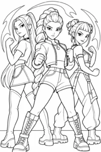 Rumi, Mira, and Zoey standing back-to-back for battle