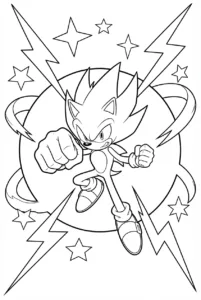 Hyper Sonic bursting through lightning and star-shaped energy