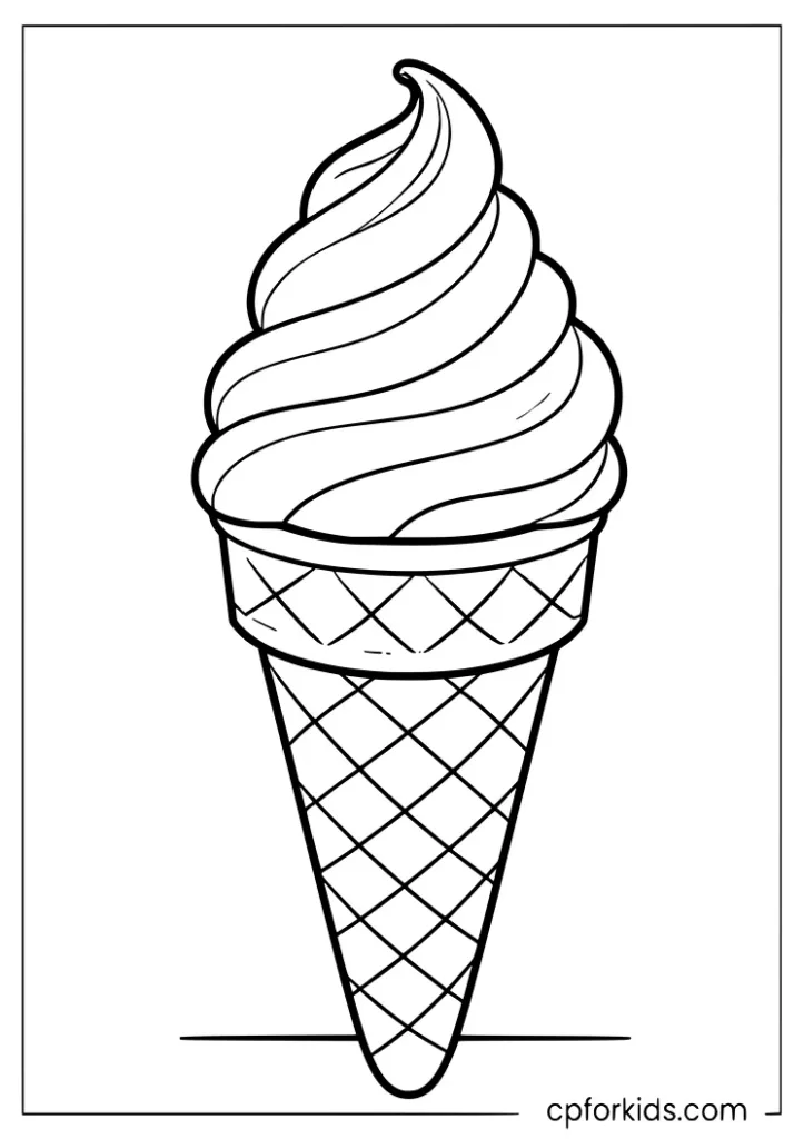 Ice cream cone fast food coloring page for toddlers