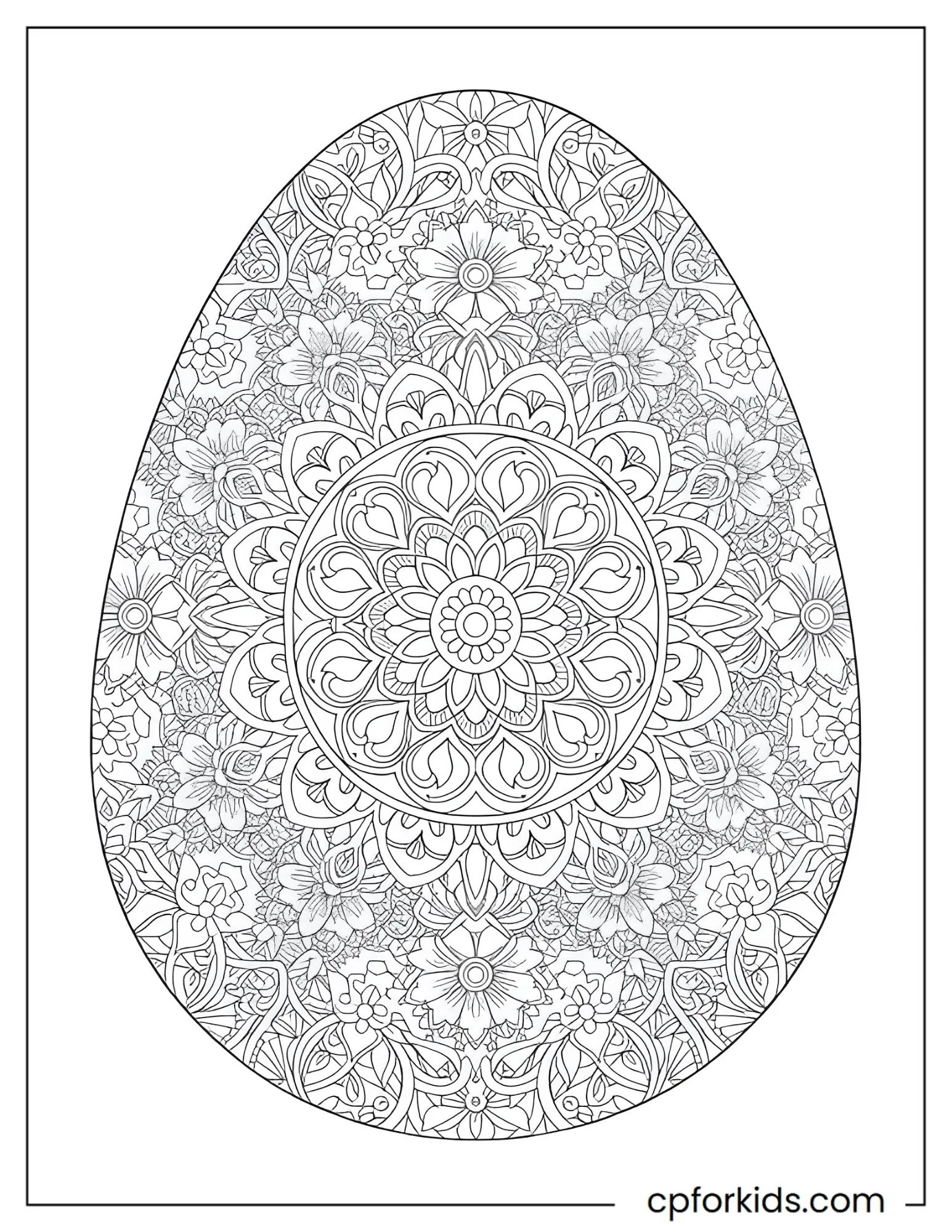 Easter egg mandala with symmetrical geometric patterns