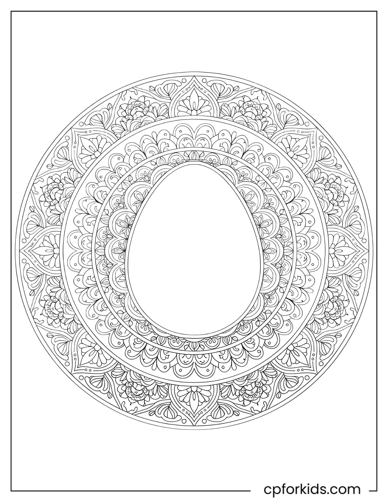 Easter egg framed by a symmetrical mandala border