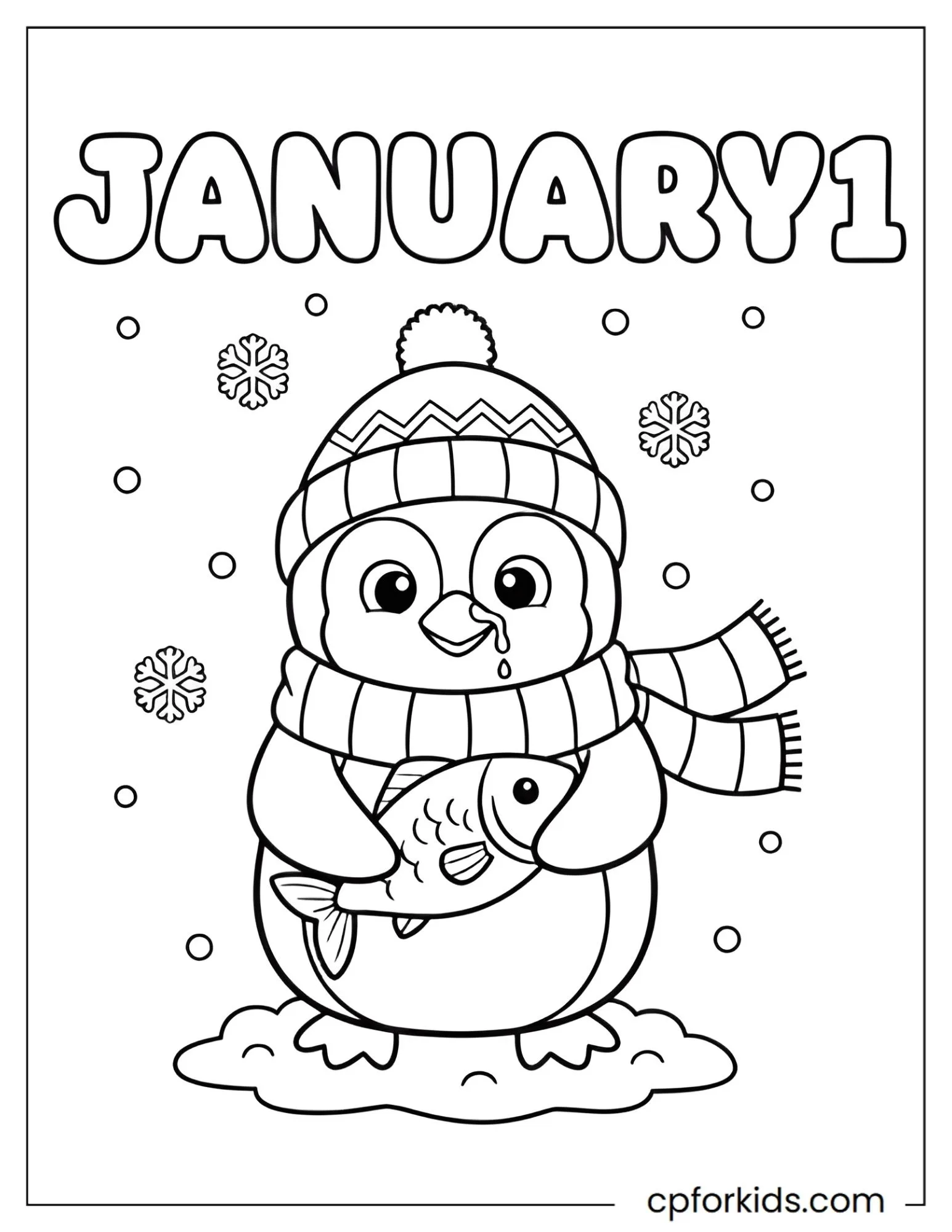 Cartoon penguin holding a fish